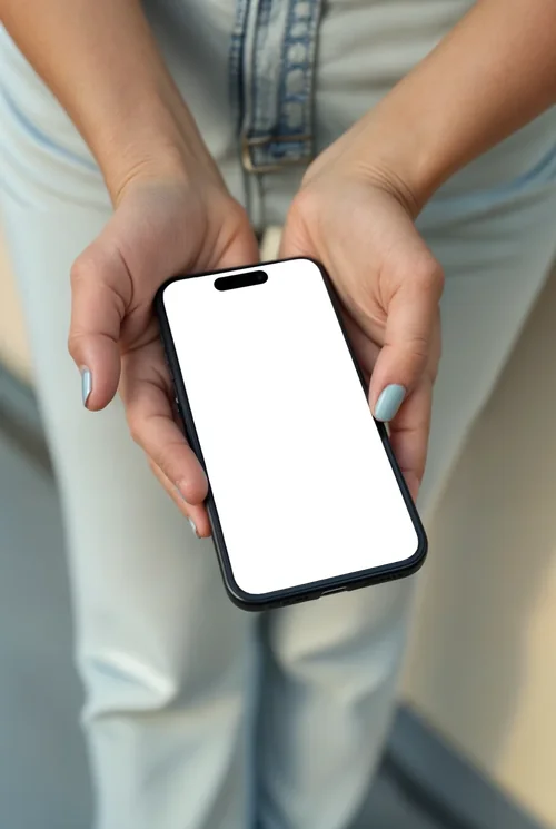 Black iPhone 16 Pro Max Mockup in Casual Hands