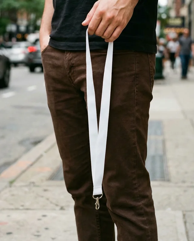Stylish Male Model with Lanyard Mockup in Urban Setting