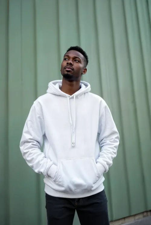 Urban Hoodie Mockup Against Textured Green Background