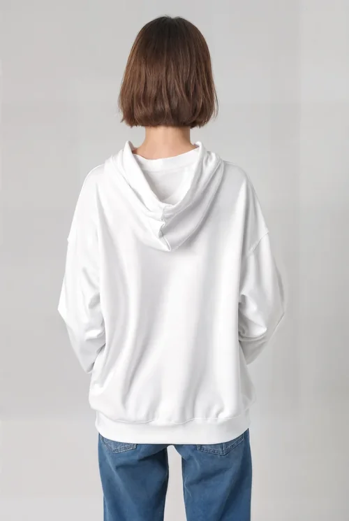 Mockup of Oversized White Hoodie on Gray Background
