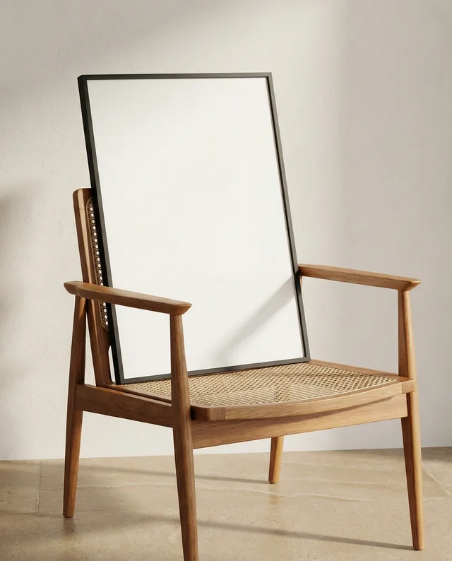 Modern Poster Mockup with Minimalist Wooden Chair