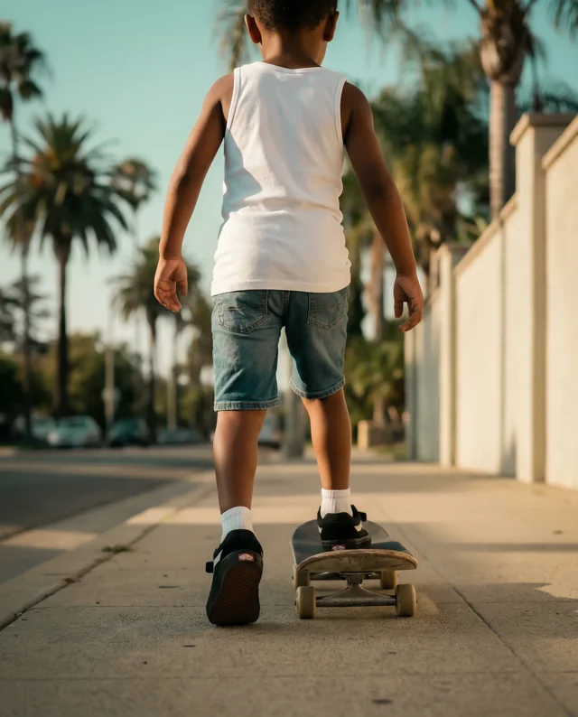 Child Skateboarding in Summer with Stylish Tank Top Mockup