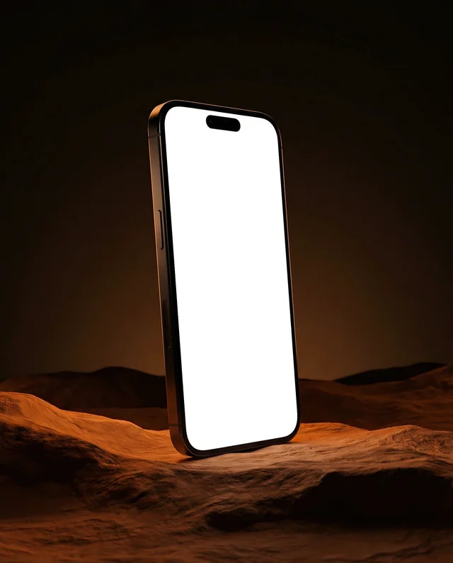 Elegant iPhone Mockup on Textured Rocky Surface