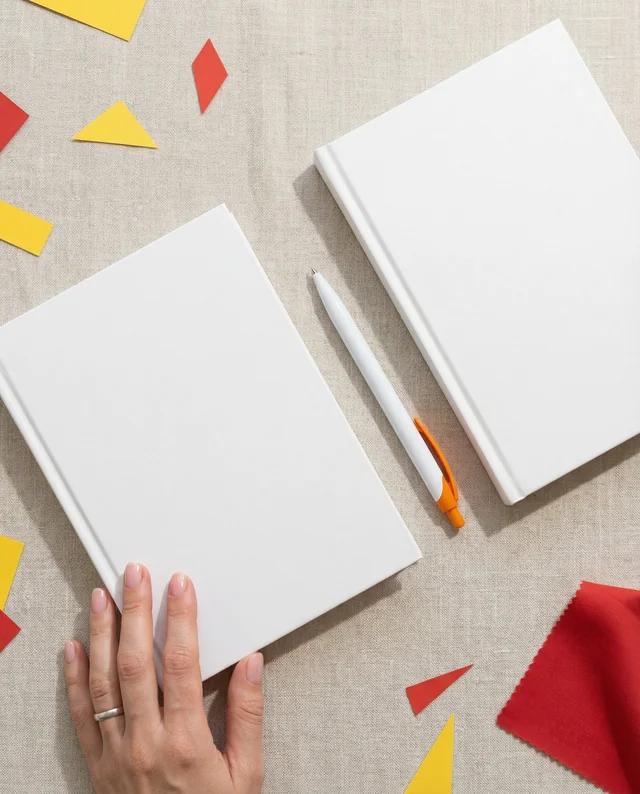 Stylish Mockup of Blank Books on Beige Fabric