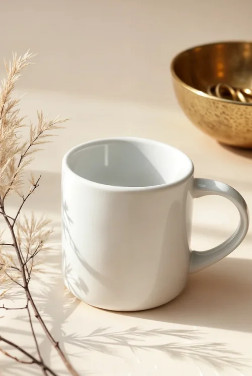 Elegant Mug Mockup on Light Taupe Background with Colors