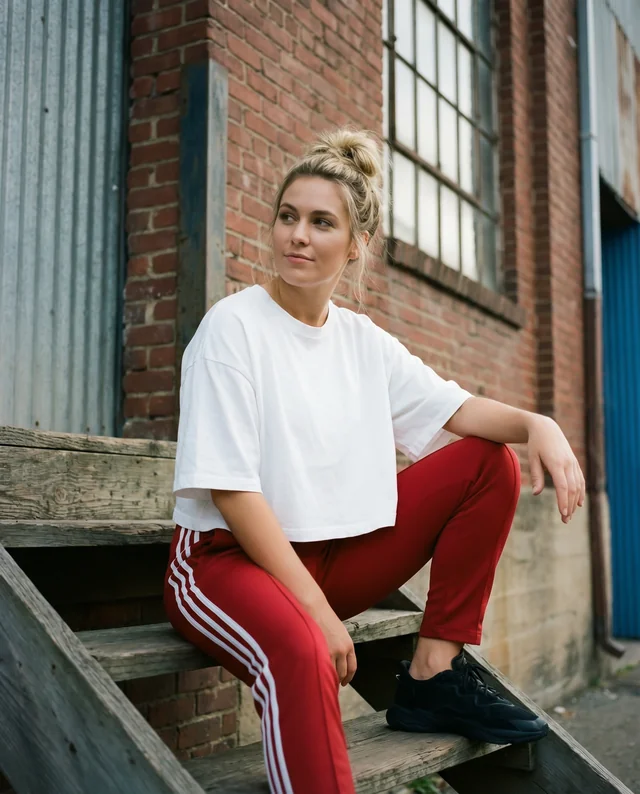 Casual Mockup of a Young Woman in a Crop Top and Pants