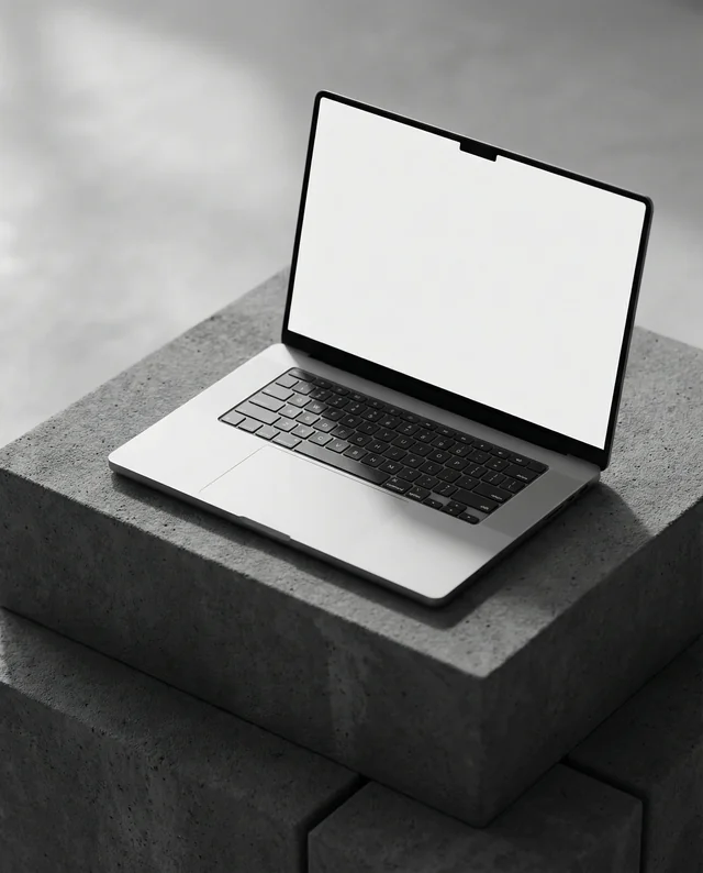 Minimalist MacBook Mockup on Concrete Pedestal