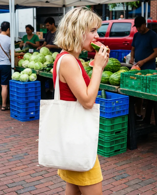 Vibrant Farmer's Market Mockup with Tote Bag