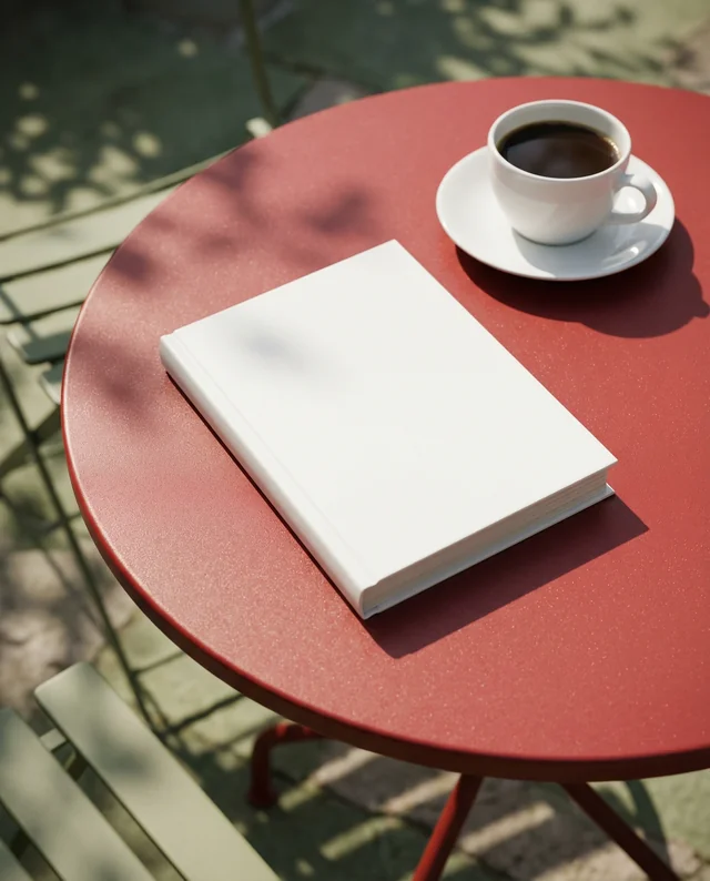 Cozy Outdoor Café Mockup with Book and Coffee