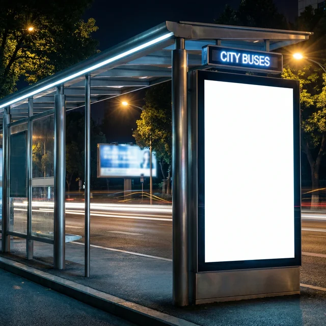 Modern Billboard Mockup in Urban Night Scene
