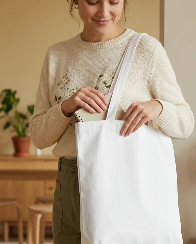 Charming Mockup of a Woman with a Tote Bag