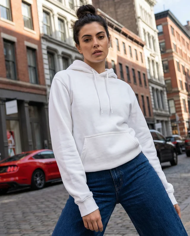 Stylish Mockup of Woman in Casual Hoodie on Urban Street