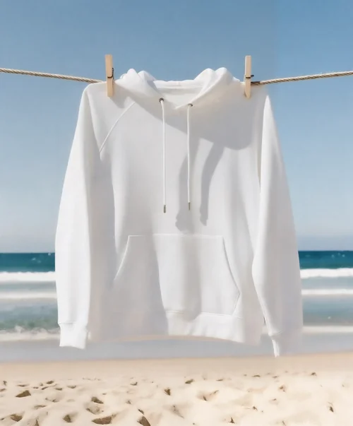 Serene Hoodie Mockup Against a Beach Background