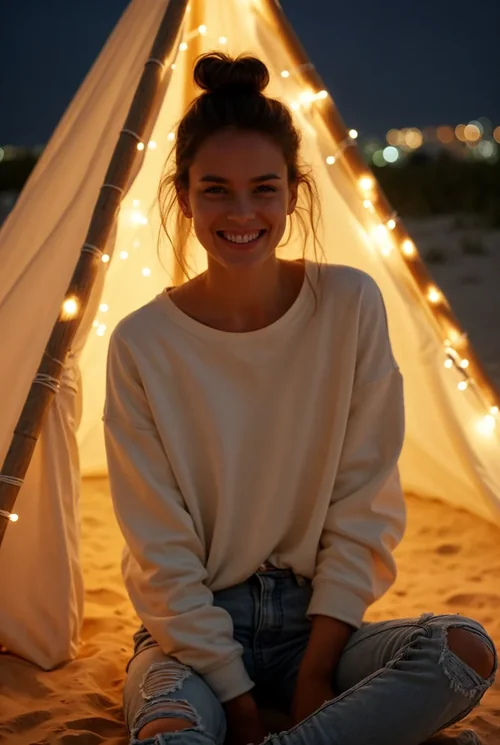 Mockup of a Smiling Woman in a Cozy Sweatshirt