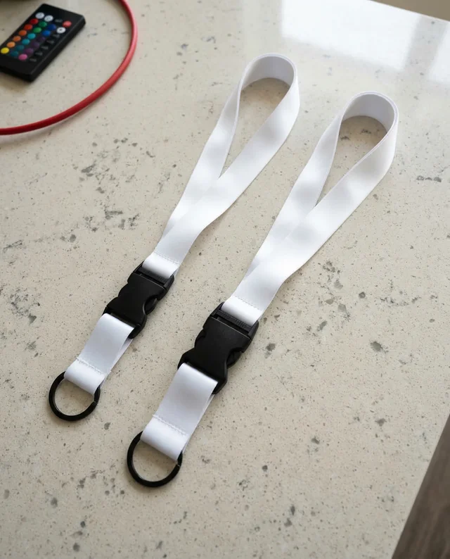 Elegant Mockup of White Lanyard Straps with Black Hardware