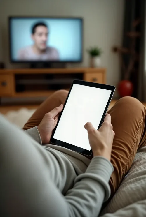 Relaxed Man Watching Netflix on iPad Pro Mockup