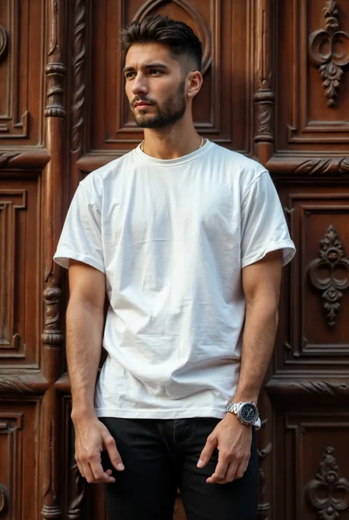 Stylish Mockup of a Casual T-Shirt Against Gothic Backdrop