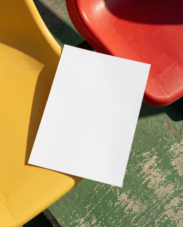 Colorful Plastic Chairs Mockup with Flyer on Yellow Chair