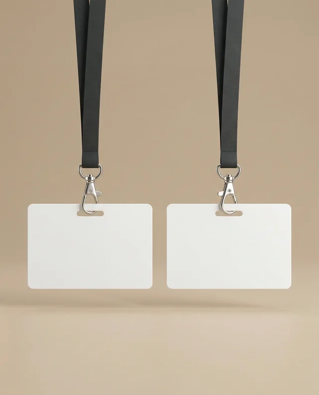 Minimalist ID Card Mockup with Black Lanyards