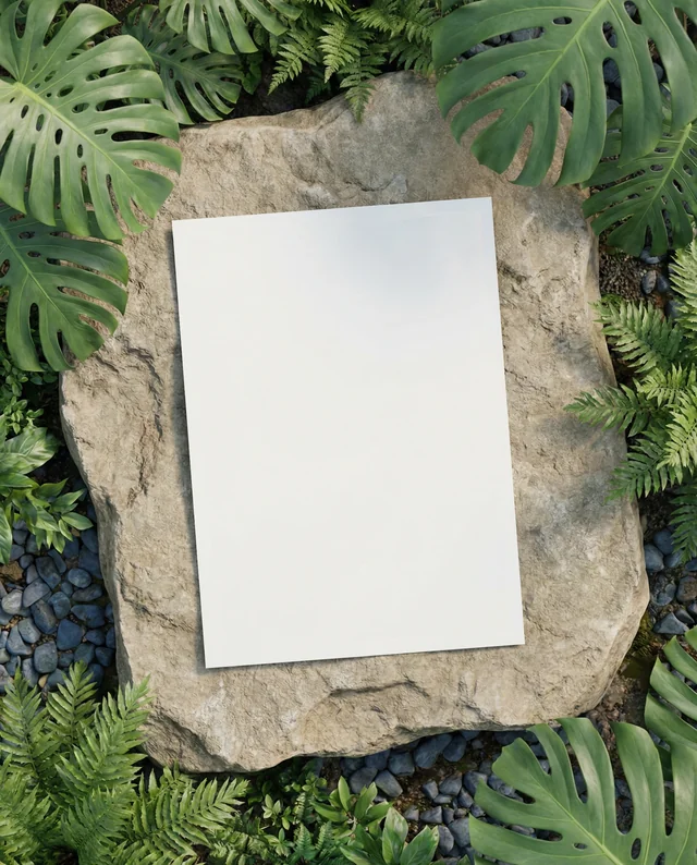 Realistic Mockup of a Poster on a Stone Surface