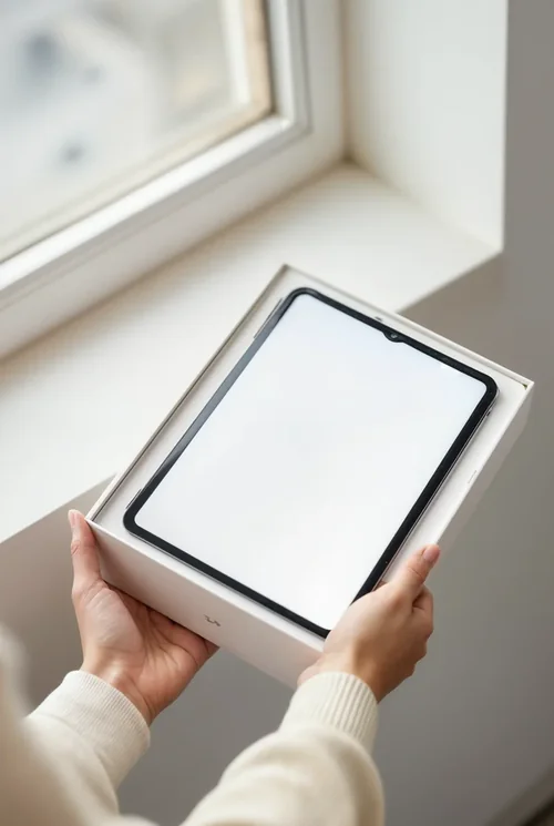 Minimalist iPad Mockup in White Box - Modern Aesthetic