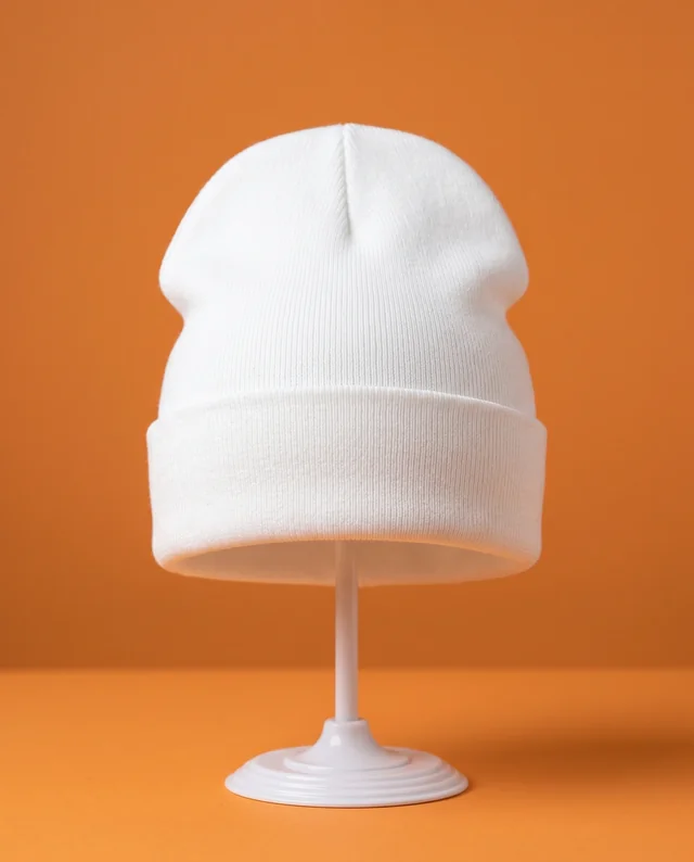 Stylish White Beanie Mockup on Orange Background