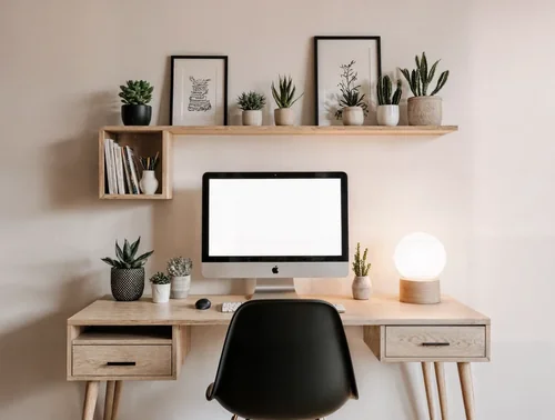 Modern Home Office Mockup with iMac and Stylish Decor