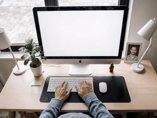 Cozy Home Office Mockup with iMac Setup and Decor