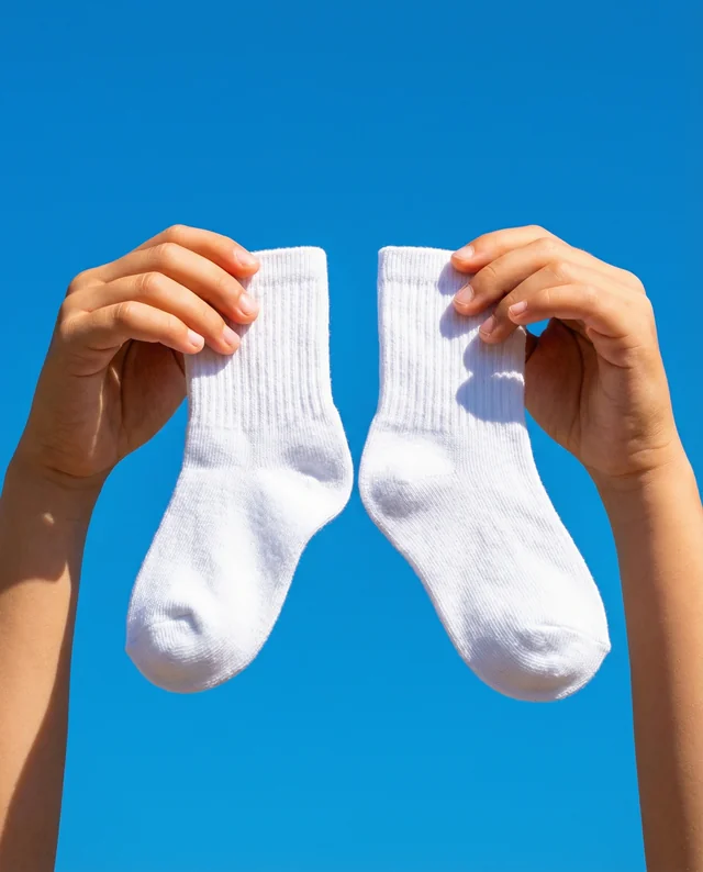 Bright Mockup of Cotton Socks Against Blue Sky