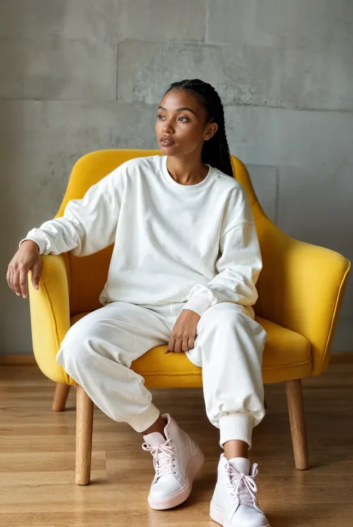Stylish Sweatshirt Mockup of a Young Woman in Comfort