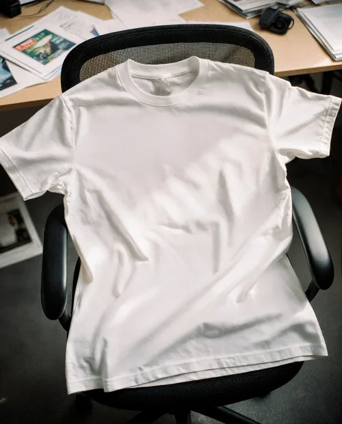 Mockup of Relaxed Fit T-Shirt on Office Chair