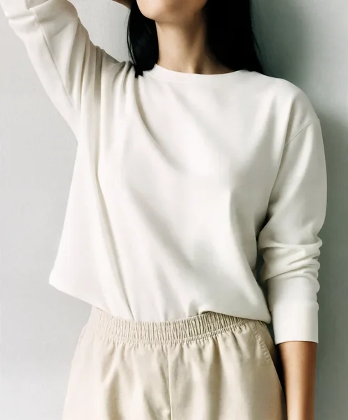 Stylish Mockup of a Woman in a Cream Sweatshirt