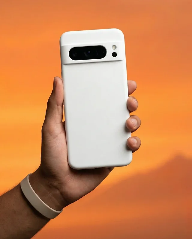 Sleek Phone Cover Mockup Against a Vibrant Sunset