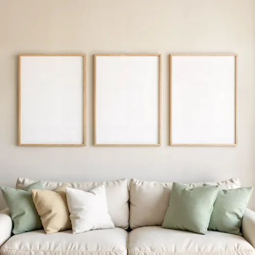 Cozy Modern Living Room Mockup with Soft Beige Background