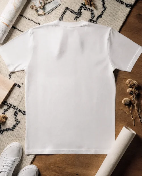 Mockup of T-Shirt on Rustic Wooden Surface