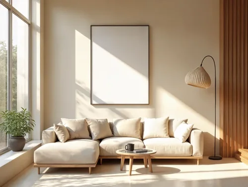 Modern Mockup Poster with Soft Beige and Green Background