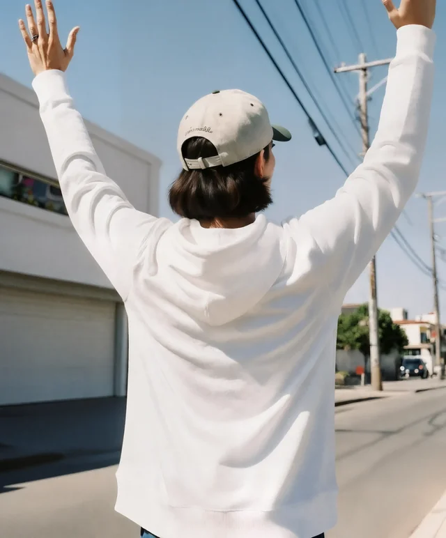 Joyful Young Person Hoodie Mockup on Sunlit Street