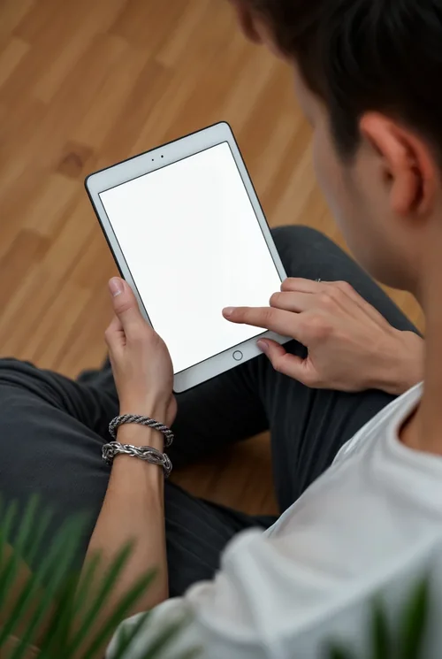 Modern iPad Mockup with Casual Young Adult Male