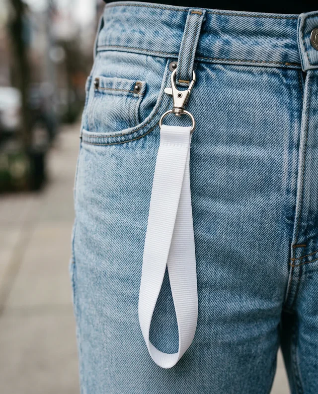 Stylish Lanyard Mockup with High-Waisted Denim Jeans