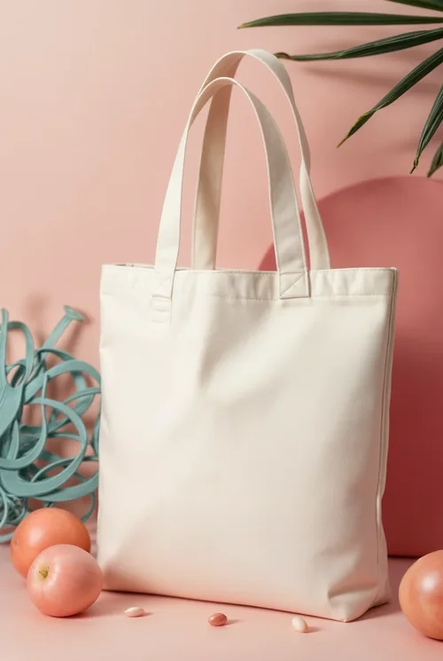 Mockup of a Minimalist White Cotton Tote Bag Design
