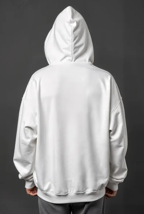 Mockup of Oversized White Hoodie Against Dark Gray Background
