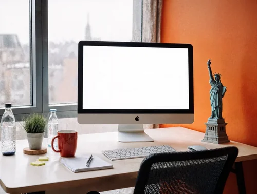 Modern iMac Mockup in a Stylish Workspace Setup