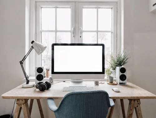 Modern iMac Mockup for a Serene Home Office Setup