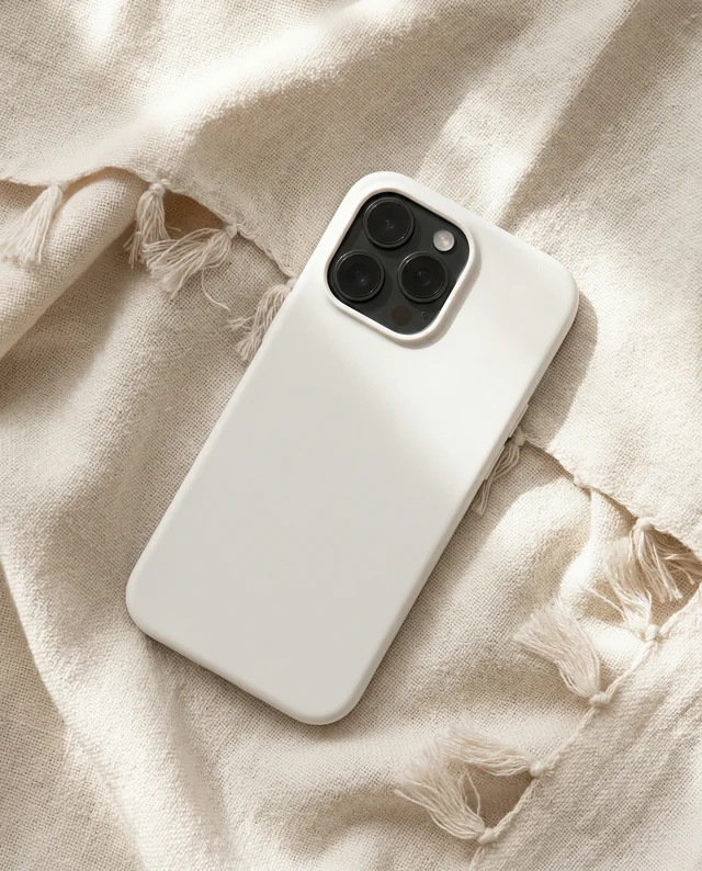 Elegant Mockup of a Phone Cover on Soft Beige Fabric