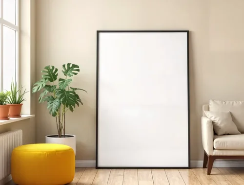 Bright Mockup of Cozy Poster with Beige Background Colors