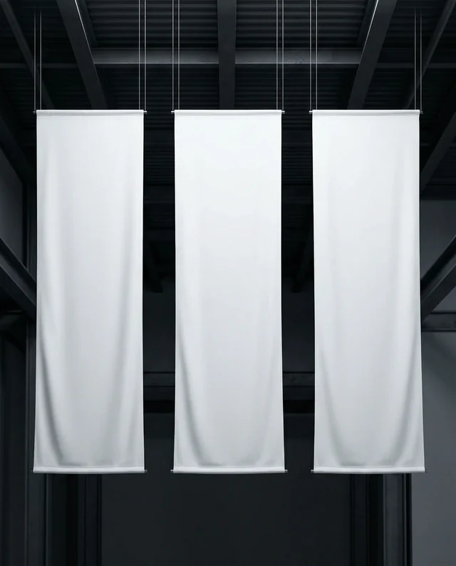 Minimalist Mockup of Vertical White Fabric Banners