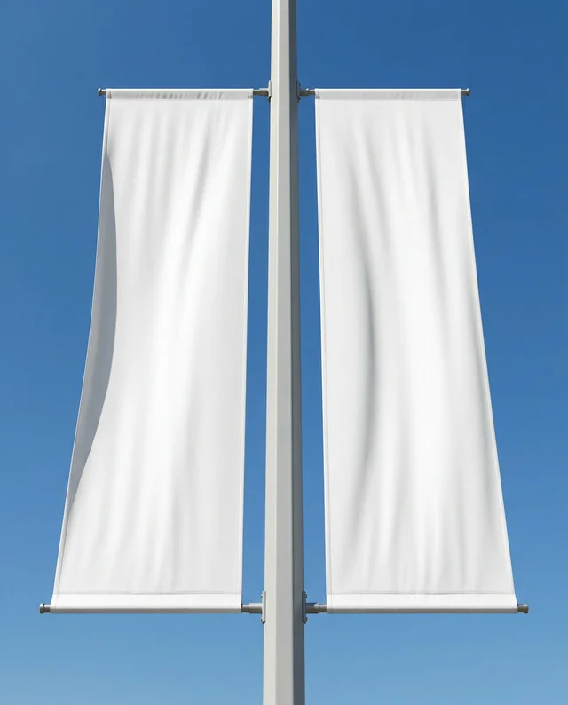 Modern Mockup of Blank Banners Against Clear Blue Sky