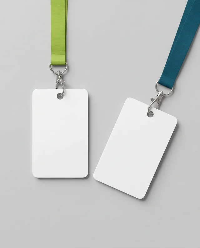Minimalist Mockup of Blank ID Cards with Colorful Lanyards
