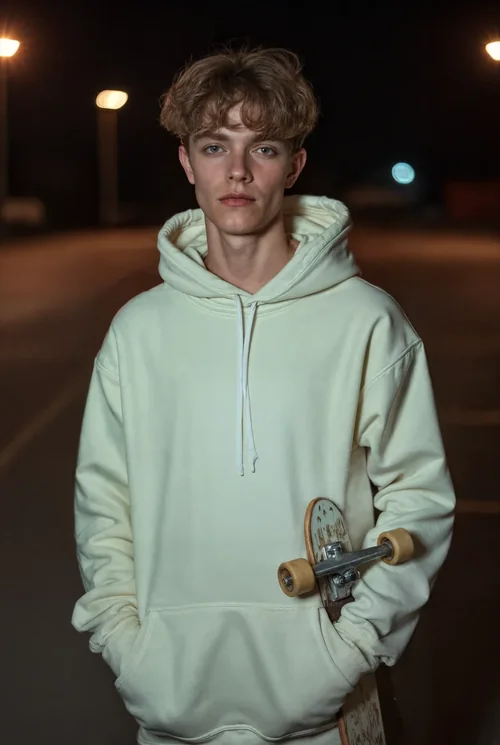 Nighttime Hoodie Mockup with Soft Glow and Urban Colors