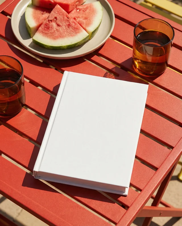 Vibrant Mockup of a Book on a Sunny Outdoor Table